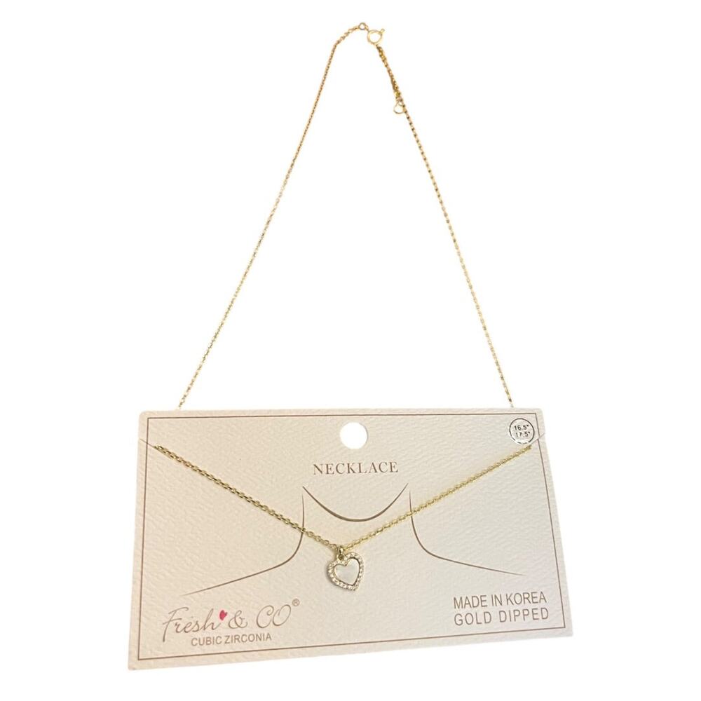 Fresh & Co Cubic‎ Zirconia Gold Dipped 16.5"-17.5" Necklace New Heart Pendant